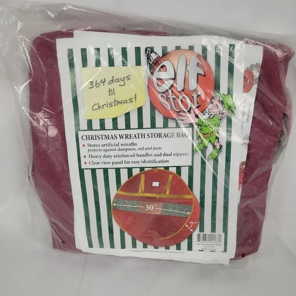 Elf Stor Ultimate Red Holiday Christmas Wreath Storage Bag For 30